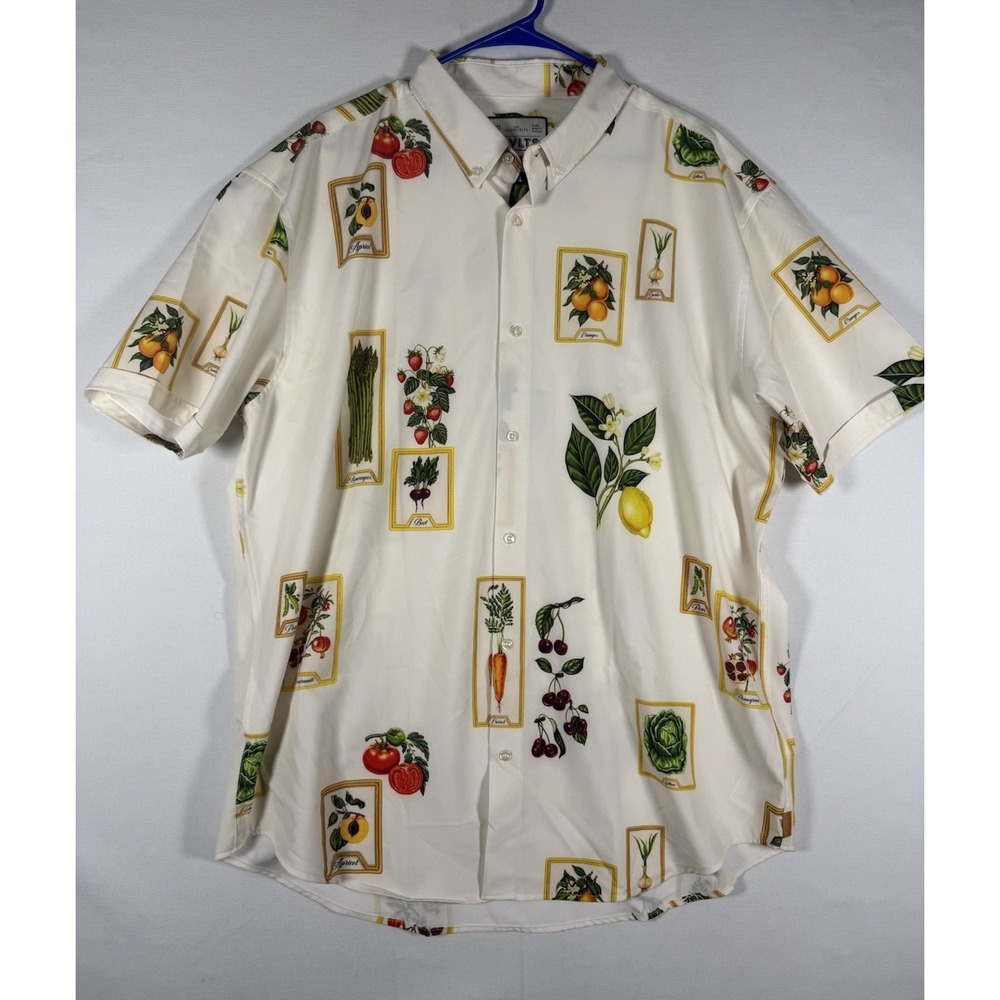 RSVLTS Shirt Mens 2XL Grandma's Kitchen Fruits Vegetables Off White Kunuflex EUC